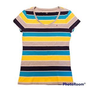 🌺 3/25 Tommy Hilfiger V-neck tee shirt, striped